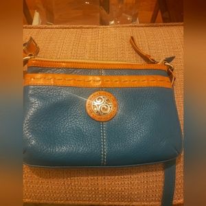 Brighton blue and tan crossbody pebble leather